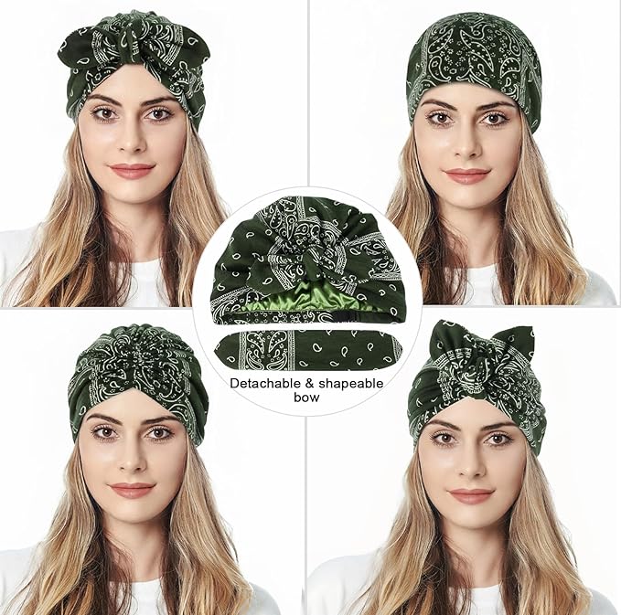 Ababalaya Satin Lined Beanies for Women Chemo Headwear Silky Lined Cotton Sleeping Cap