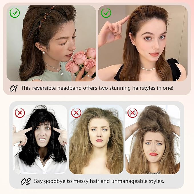 5 Pack Zig Zag Headbands for Women, Non-Slip Wavy Plastic Hair Comb Headbands with Teeth, U-Shape High Cranium Korean Style, Classic 90s Hair Accessories