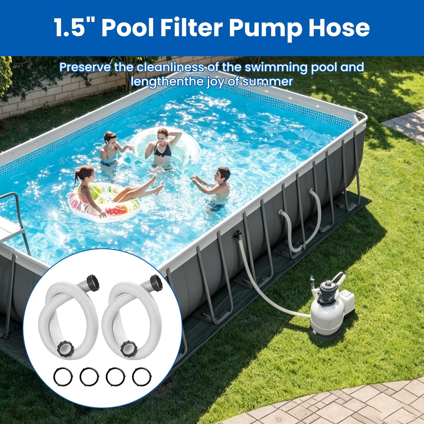 XwaYexa 1.5" Above Ground Pool Hose, 59" Long 29060E Pool Filter Hose Pool Pump Hose Replacement,for Coleman Intex Sand Filters and Saltwater Systems with 1500-2500 GPH Pumps, 2Pcs