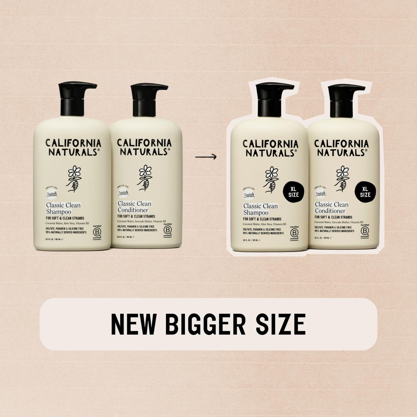 California Naturals Coconut Shampoo & Conditioner Set, Natural, Vegan, Cruelty, Silicone, Paraben, and Sulfate Free Shampoo, All Hair Types, 20 Fl Oz (Pack of 2), Classic Clean Coconut