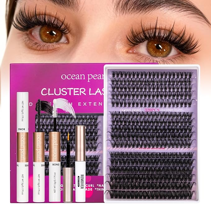 Ocean Pearl Lash Clusters 320pcs 11-20mm Lash Clusters Kit 40D+50D+100D Eyelashes, Lash Extension Kit,Lashes Clusters Eyelash Extensions Kit,Eyelash Clusters with lash adhesive+sealer+remover+Tweezers