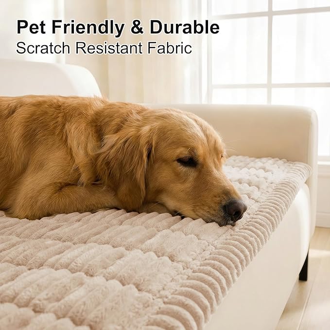 Smiry Couch Cover for Dogs Washable, Non Slip Fuzzy Pet Couch Covers for 3 Cushion Sofa Pet Friendly, Thick Soft Sofa Slipcovers Cushion Protector (Apricot, 27.6" x 59")