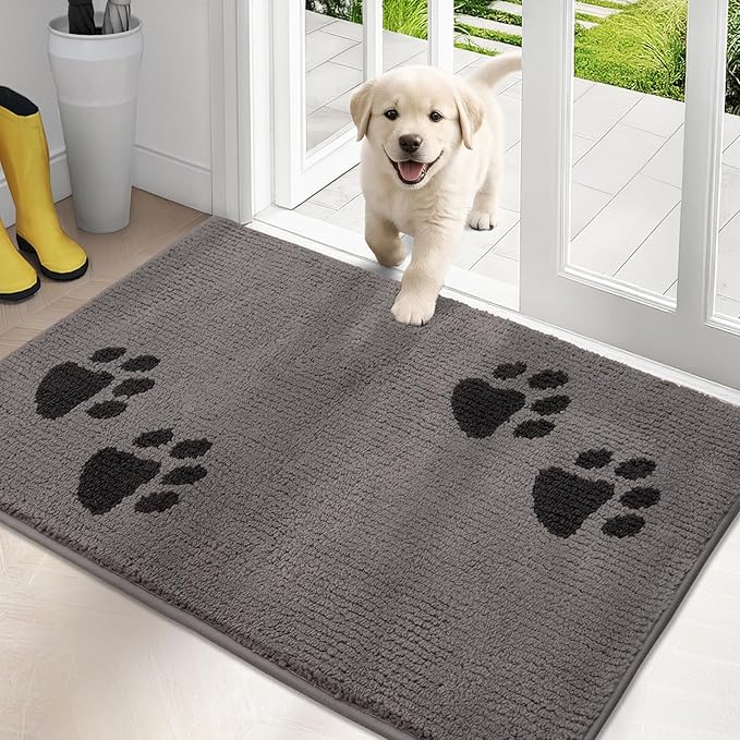 PURRUGS Dirt Trapping Door Mat 24" x 35.5", Non-Skid/Slip Machine Washable Microfiber Entrance Rug, Shoes Scraper, Dog Doormat, Super Absorbent Floor Mat for Muddy Wet Shoes and Paws, Light Grey