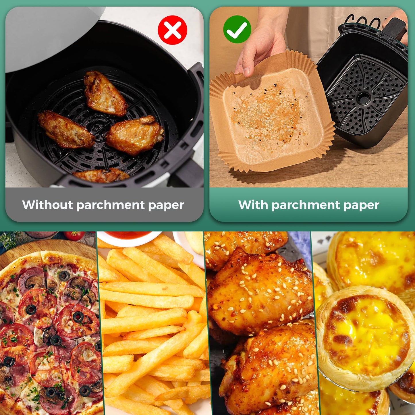 Air Fryer Liners Disposable 8" Square, 500 Pcs Unbleached Parchment Paper Liners for Airfryer Basket, Non-Stick & Leakproof Baking Paper for Oven & Pan
