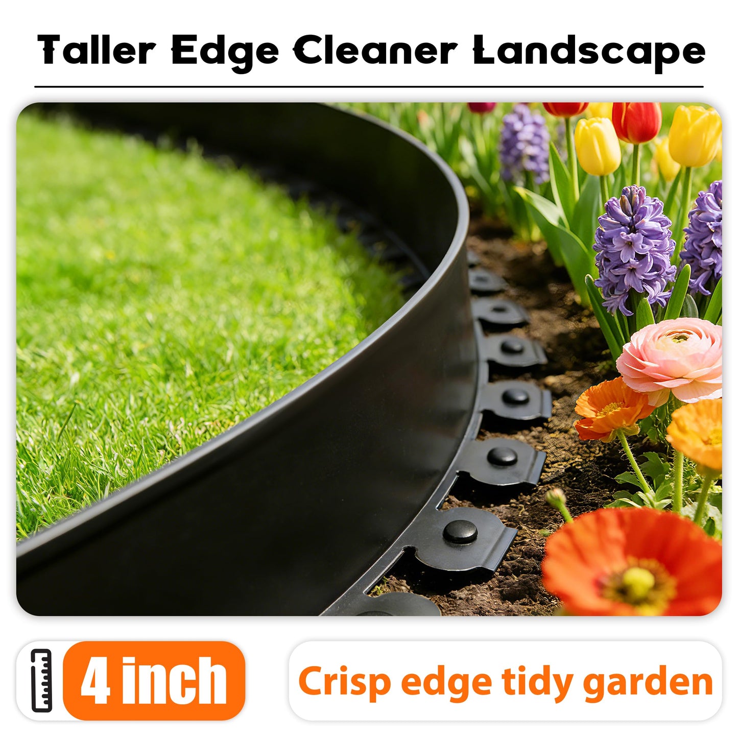 ESOHOT 4 inch Tall Landscape Edging Kit 120FT Garden Edging with 210 Spikes for Lawn Edging and Flower Beds (Black, 120FT)