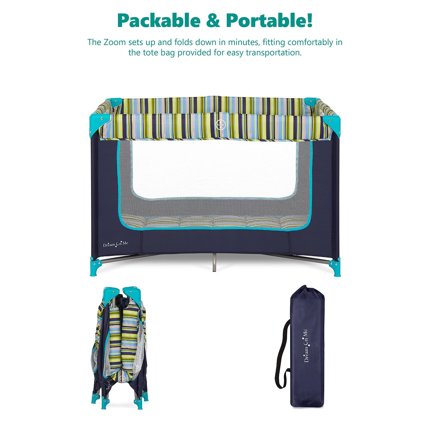 Dream On Me Zodiak Baby Playard, Breathable Mesh Sides, Soft Comfortable Mattress, Quick & Easy to Fold with Travel Carry Bag, Compact Space Saving Design - Navy