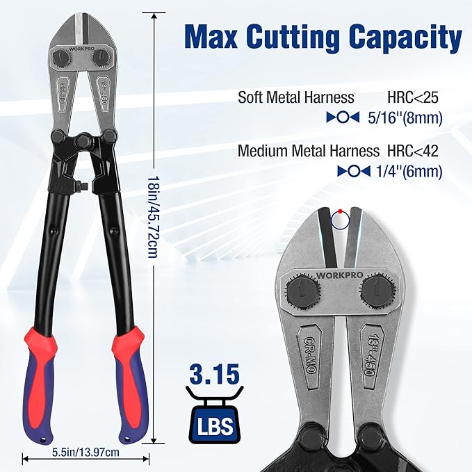 WORKPRO Bolt Cutter, Bi-Material Handle with Soft Rubber Grip, 18", Chrome Molybdenum Steel Blade, W017005A