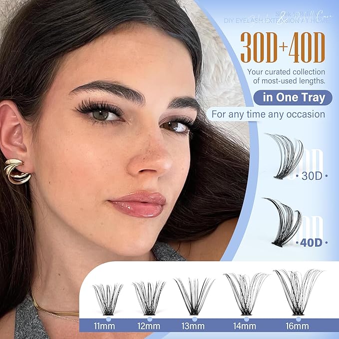 Pawotence Lash Clusters 200pcs Individual Lashes 30D 40D Cluster Eyelash Extensions 11-16mm Eyelash Clusters Lash Extensions for Self Application (30D&40D, 0.07D, 11-16mm Refill)