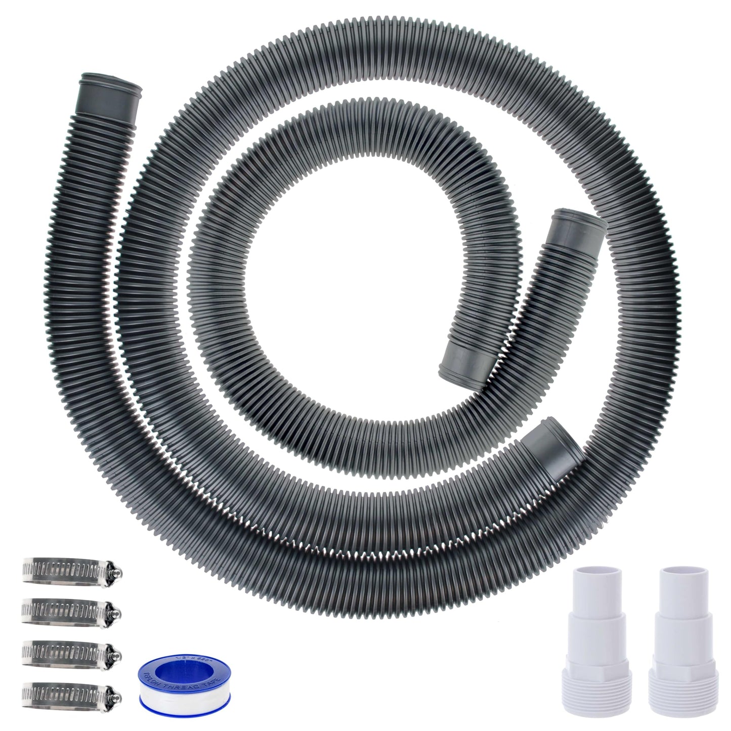 U.S. Pool Supply 1.5" Heavy-Duty Above Ground Pool Hose Replacement Kit - 3 Foot and 6 Foot Silver Hoses, 2 Connection Adapters, 4 Clamps - Compatible with Intex Filter Pumps