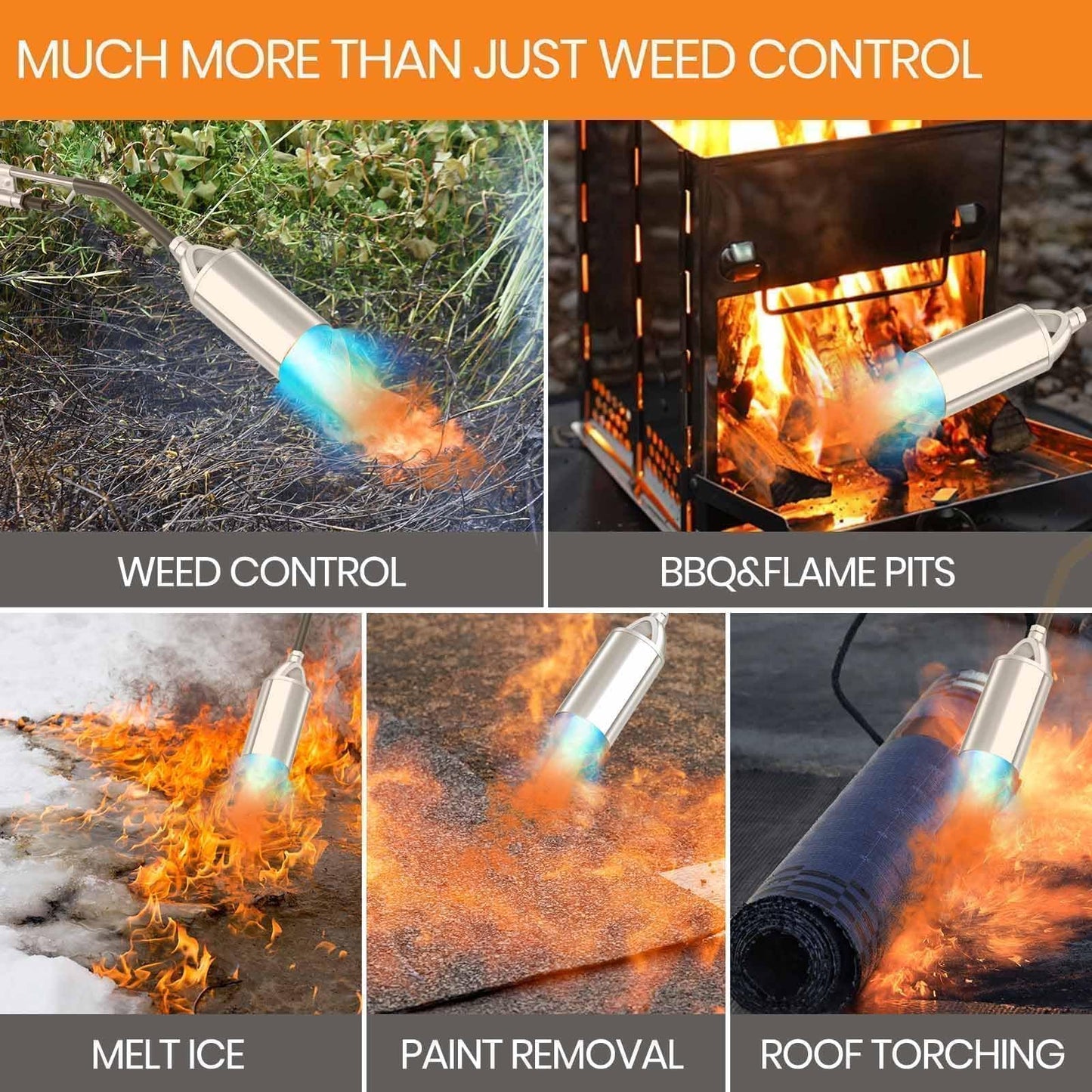 CALPOSE Propane Torch, Flamethrower Heavy Duty High Output 400,000BTU Weed Burner Torch with 12FT Hose, for Garden Wood Roofing Snow Road, Compatible with POL, QCC1 and 1LB Adapter (3 In 1)