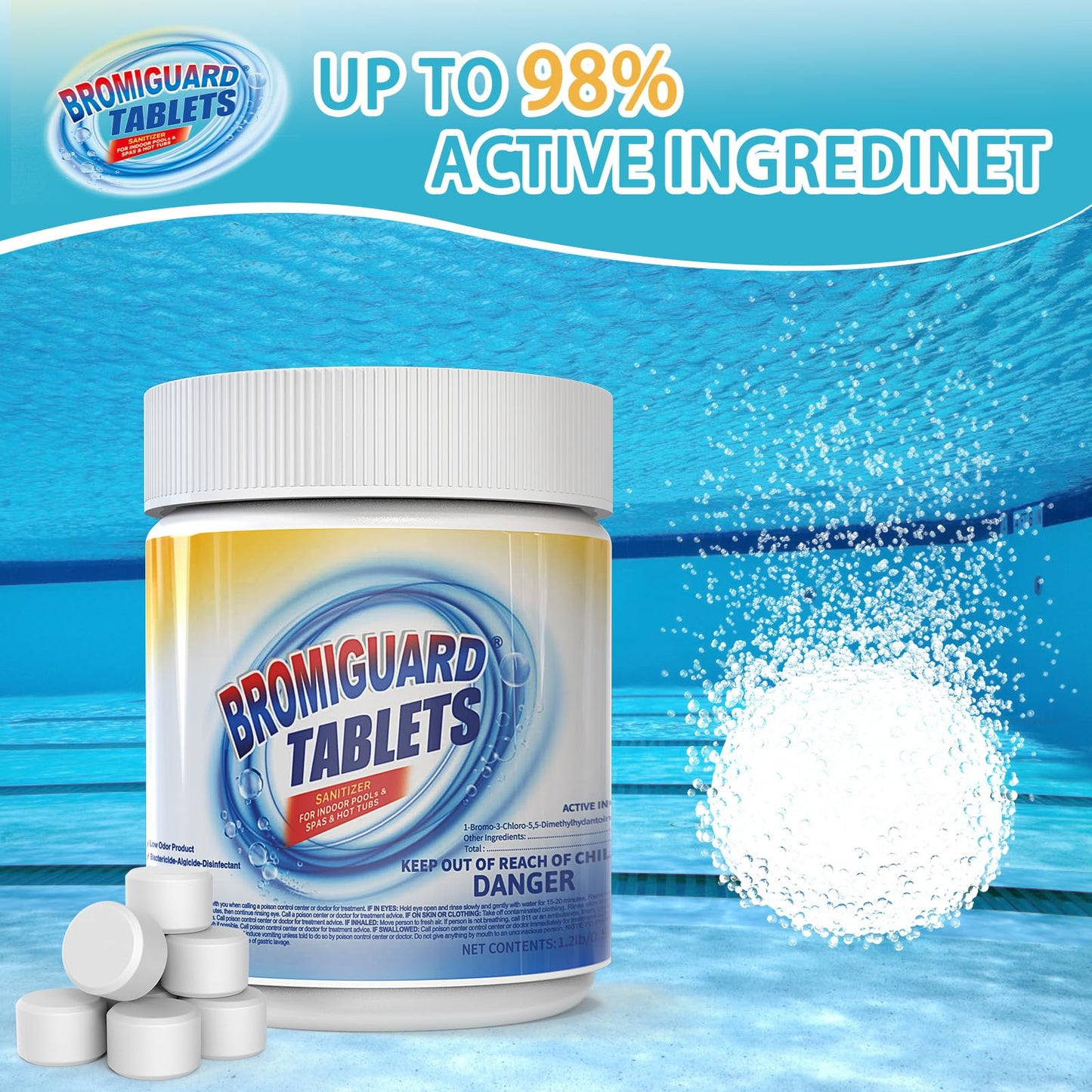 1.2LB Bromine Tablets for SPA Hot Tub, 1 inch Tablets, Hot Tub Bromine Tablets, Soft Water Feel, No Chlorine Odor, Great Chlorine Alternative