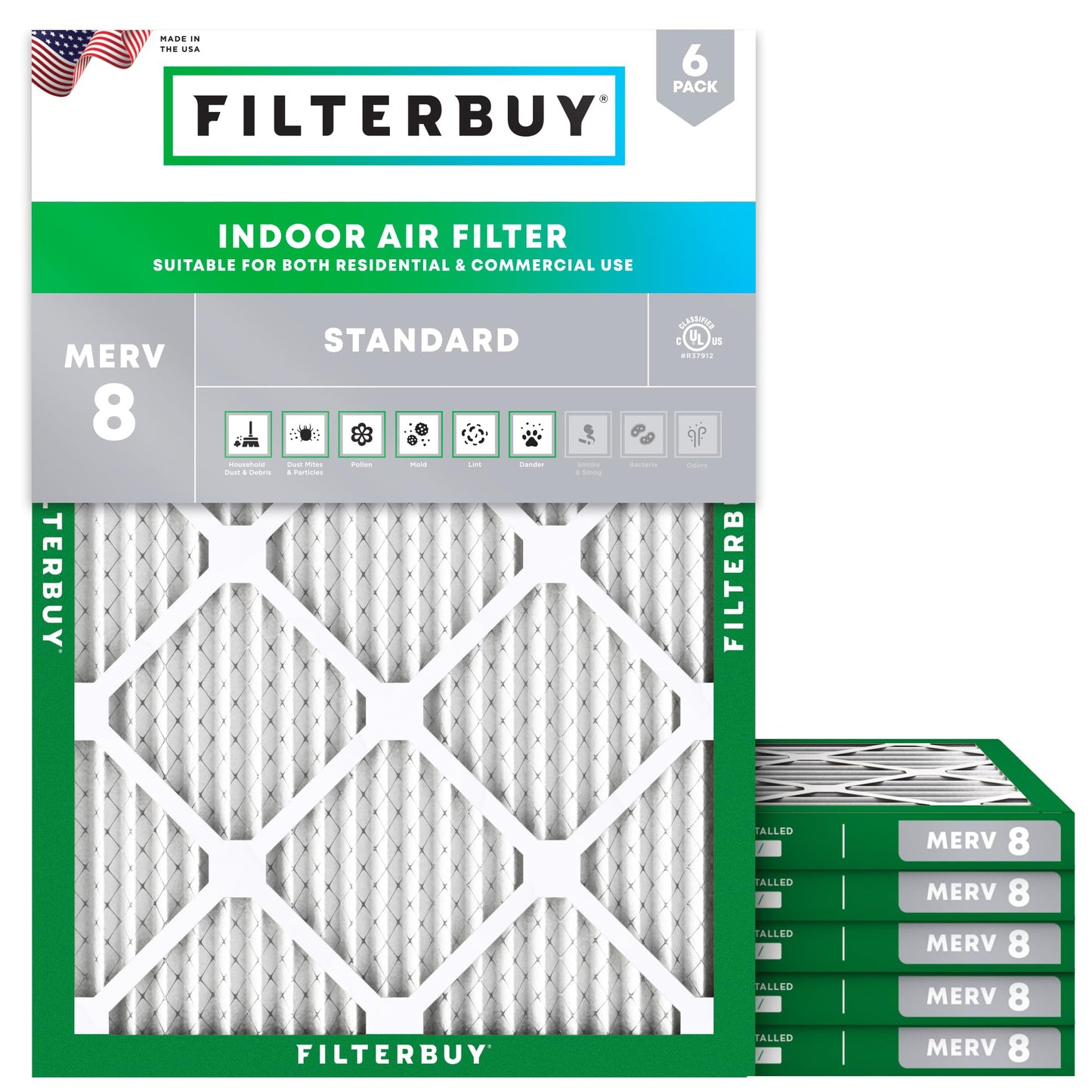 Filterbuy 20x27x1 Air Filter MERV 8 Essential Dust & Allergy Defense (6-Pack), Electrostatic Pleated HVAC AC Furnace Filters Replacement, Made in USA (Actual Size: 20.00 x 27.00 x 0.75)