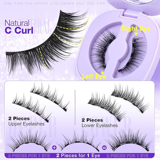 Magnetic Eyelashes with Applicator Natural Look Magnetic Lashes Wispy False Eyelashes Cat Eye Lashes with Magnets No Glue Needed Lashes Easy to Apply by Lanflower