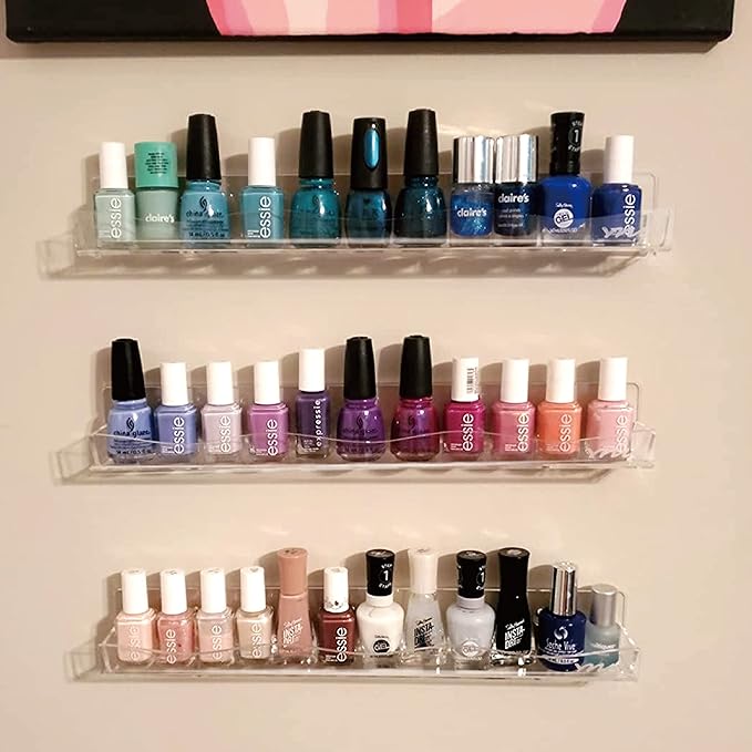 YMVV Clear Acrylic Nail Polish Rack Wall Mounted Shelf,6 Pack Organizer with Unique Wavy Lines,Nail Supplies for Techs,Great Display Salons Retailers