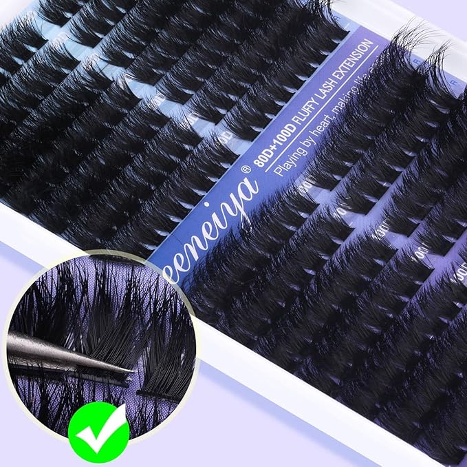 Pre-made Cat Eye Lash Extension Kit Lash Clusters Kit 9-16mm Wispy Cluster Eyelash Extension Kit 80D+100D Individual Eyelashes with Lash Bond and Seal, Lash Tweezers by Geeneiya