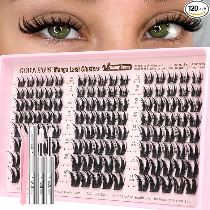 Goddvenus BUNNY Manga Lash Clusters Kit Natural Cluster Eyelash Extensions Wispy Fairy Eyelash Clusters Anime Individual Lash Extensions Kit C Curve False Eyelashes 10-16mm Pestañas Postizas Naturales