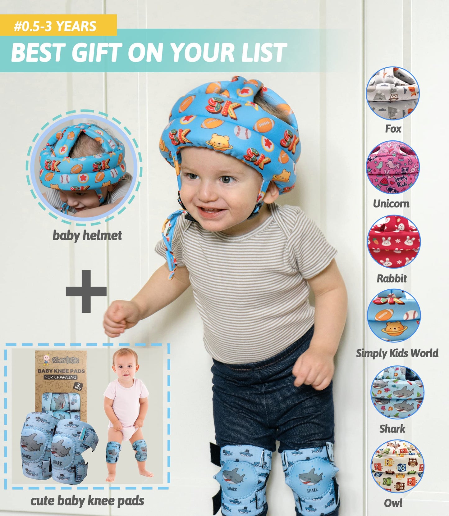 Baby Helmet for Crawling Walking - Baby Head Protector No Bumps and Soft Cushion Infant Baby Safety Headguard I Toddler Helmets 1-2 Years Old, 6-12 Months