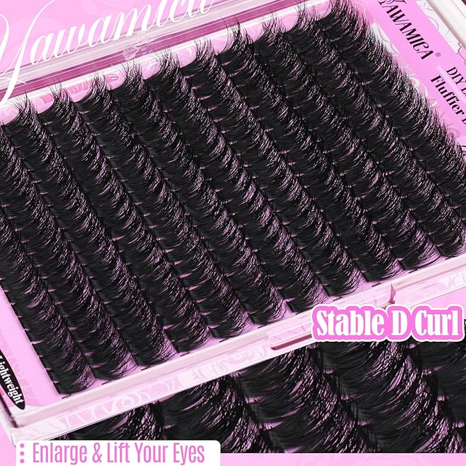 Yawamica 200D Volume Lash Clusters 14mm Eyelash Clusters Fluffy Wispy Cluster Eyelash Extensions D Curl DIY Individual Lashes Extension by Self (14mm Refill Pack)