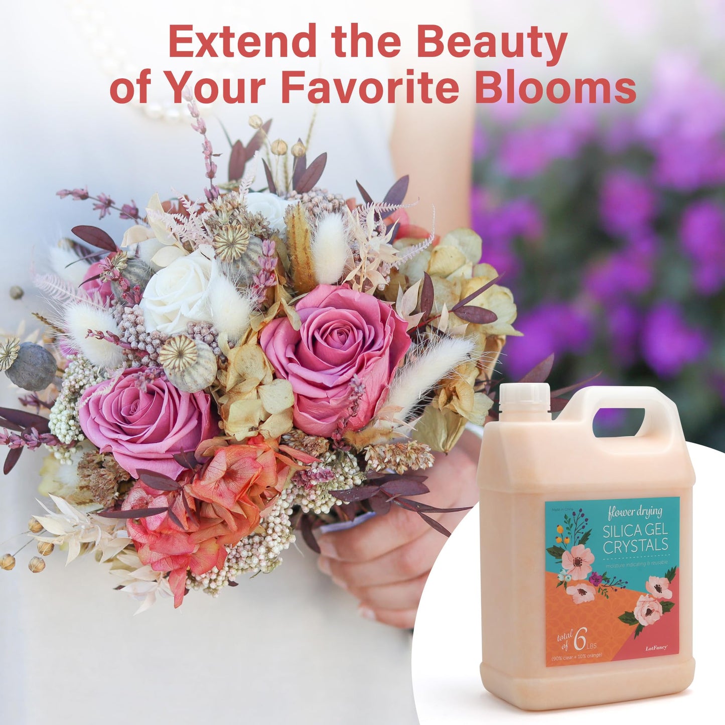 LotFancy Silica Gel Flower Drying, 6 LBS Color Indicating Silica Crystals for Wedding Bouquet Preservation DIY Crafts, Reusable