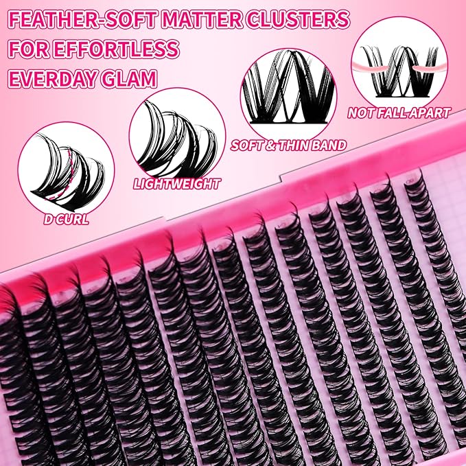 Flora Lash Clusters Hybrid Volume Wispy Cluster Lashes WideSpan DIY Eyelash Extension Cat Eye Lashes Individual Eyelash Clusters Invisible Lash Band(Flora,8-18mm)