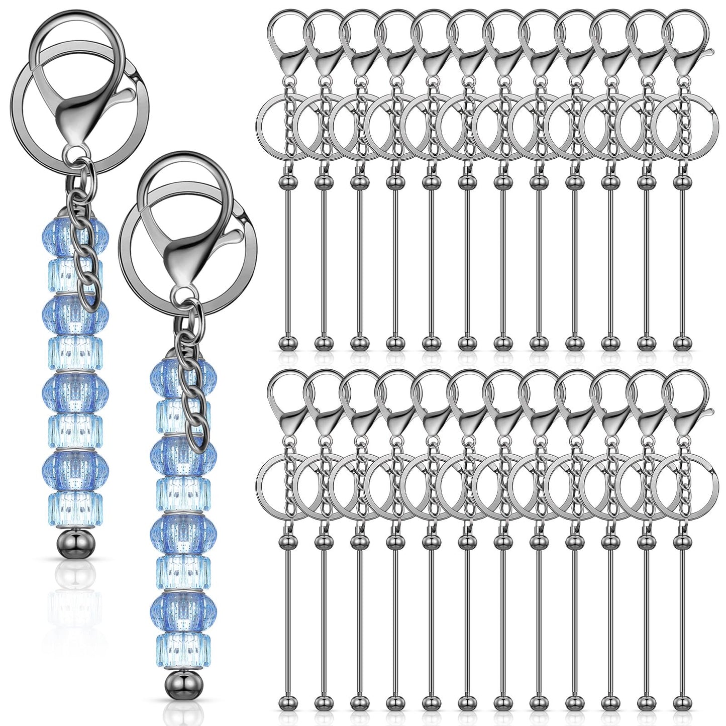 Tondiamo 24 Pcs Beadable Keychain Bars Bulk Beads for Keychain Making Kit Gifts for Women Men DIY Crafts(Gray)
