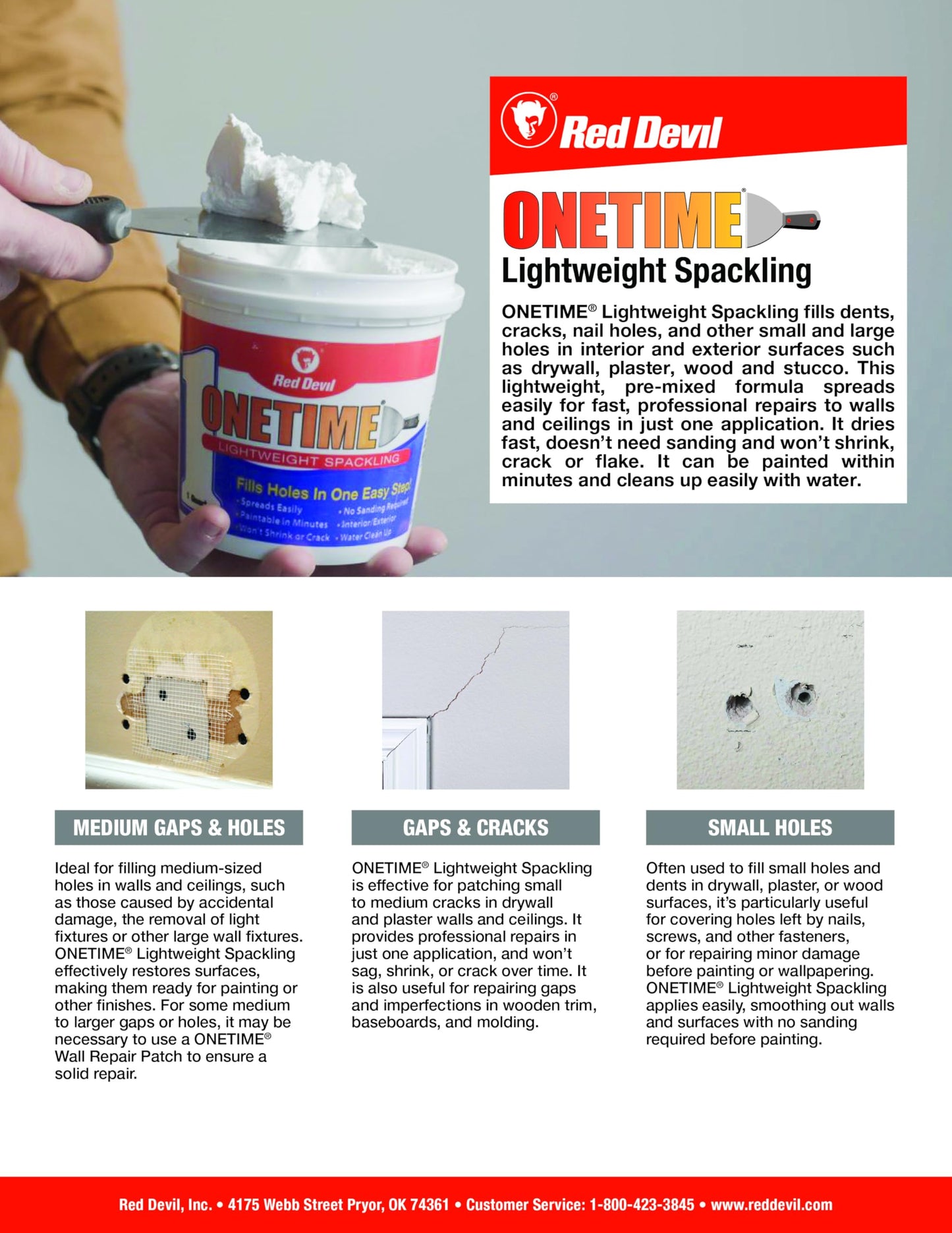Red Devil 0541 ONETIME Lightweight Spackling, 1 Gallon, Made in USA
