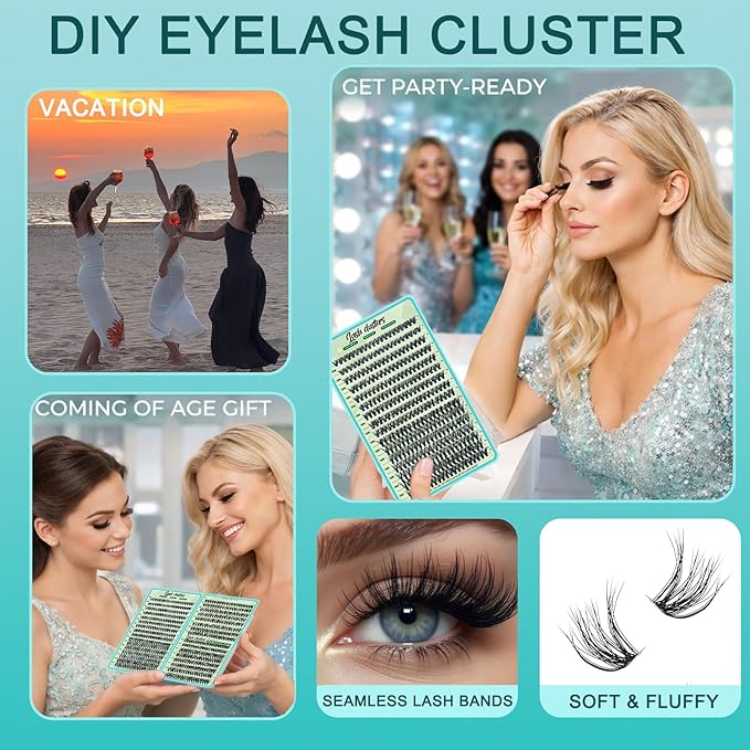 Wispy Lash Clusters Kit 640pcs Eyelash Cluster Extensions Curl Individual False Eyelashes Natural Fluffy Mink Lash Extension Kit (Only Lash-30D&40D&50D&60D&80D&100D, Lash Clusters)