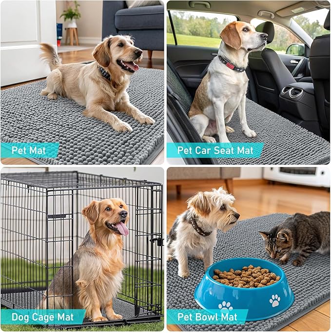 OLANLY Dog Door Mat for Muddy Paws 32x20, Absorbs Moisture and Dirt, Absorbent Non-Slip Washable Doormat, Quick Dry Chenille Mud Mat for Dogs, Entry Indoor Entryway Carpet for Inside Floor, Grey