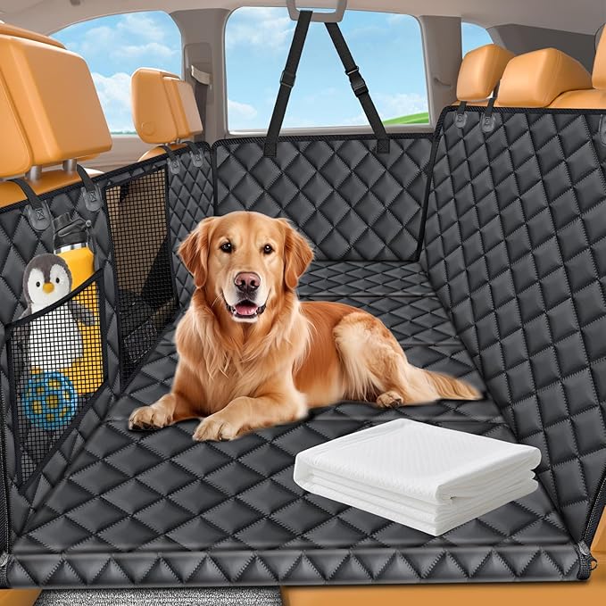 URPOWER XL Dog Backseat Extender for Full-Size Crew Cab Truck - Hard Bottom Dog Car Seat Cover with 1PC Leak-Proof Pee Pad, Waterproof Dog Hammock Pet Rear Seat Protector for F150 / Silverado