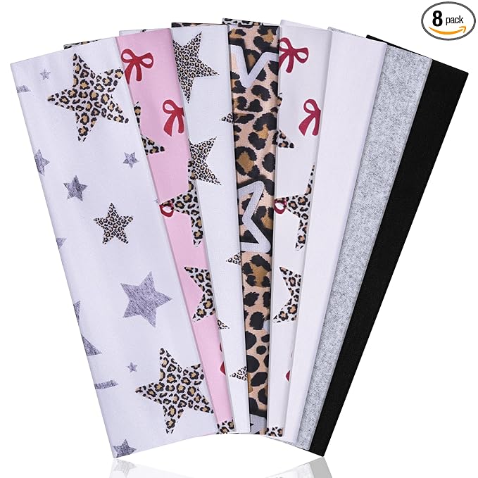 Ztomine 8 Pack Headbands for Women Non Slip - Stylish Sports Hair Bands for Women's Hair - Soft Cotton Cloth Stretchy Headbands for Women for Yoga, Outdoor Exercise Running