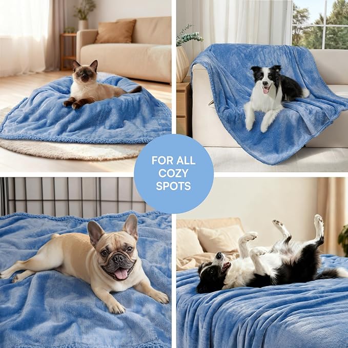 Luciphia Waterproof Pet Blanket, Liquid Pee Proof Dog Blanket for Sofa Bed Couch, Reversible Sherpa Fleece Furniture Protector Cover for Small Medium Large Dogs Cats, Navy Blue Small（40" x 28"）