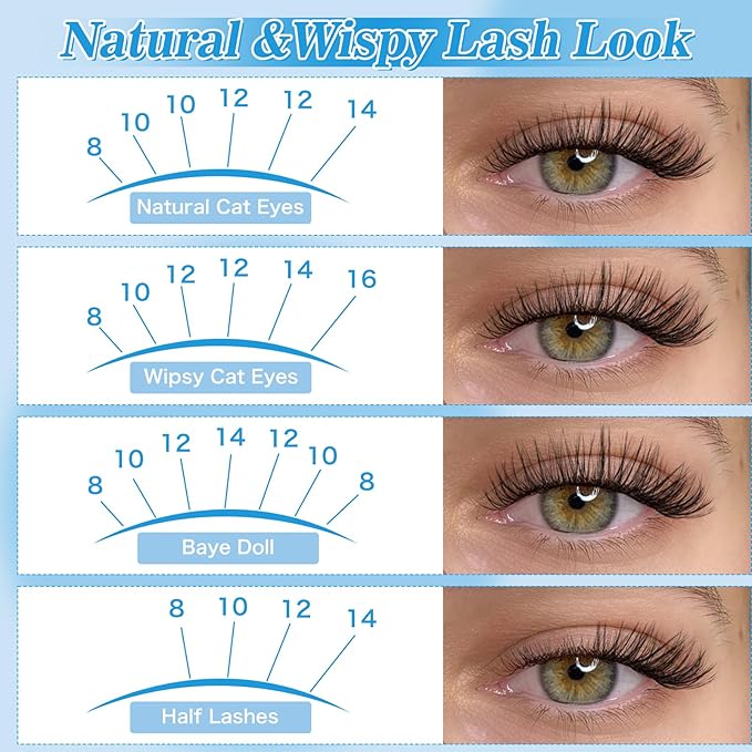 Wispy Lash Clusters Ultra-Thin Band Natural Eyelash Clusters 8-16mm Soft Cluster Eyelash Extensions Mix Length Ultra-Light Natural Look Natural Lash Clusters DIY Lash At Home(Wispy04)