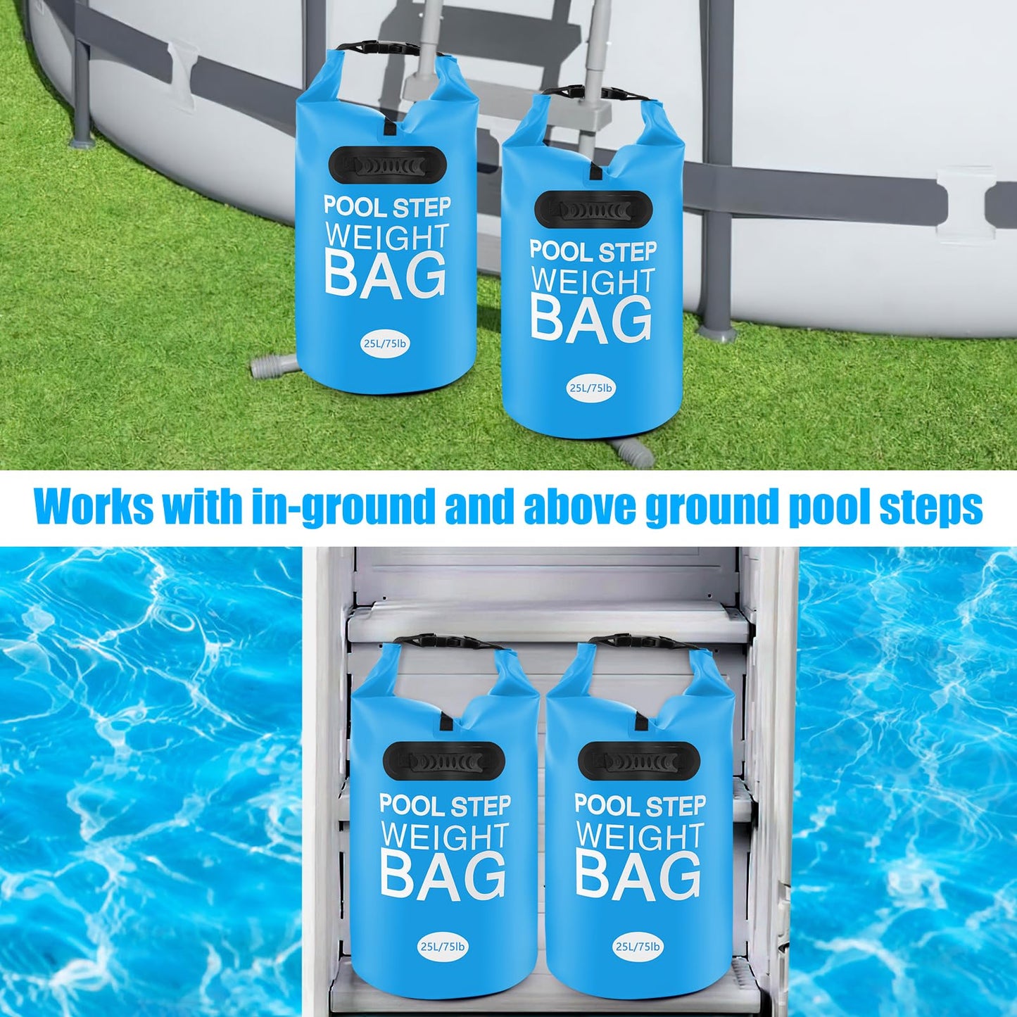 2 Pack 75lb Heavy Duty Pool Ladder Weights, No Breaken Pool Step Weights for Above Ground Pools, 500D PVC Waterproof Pool Stair Weights Pool Sand Bags for Above Ground Swimming Pools Stair (Sky Blue)