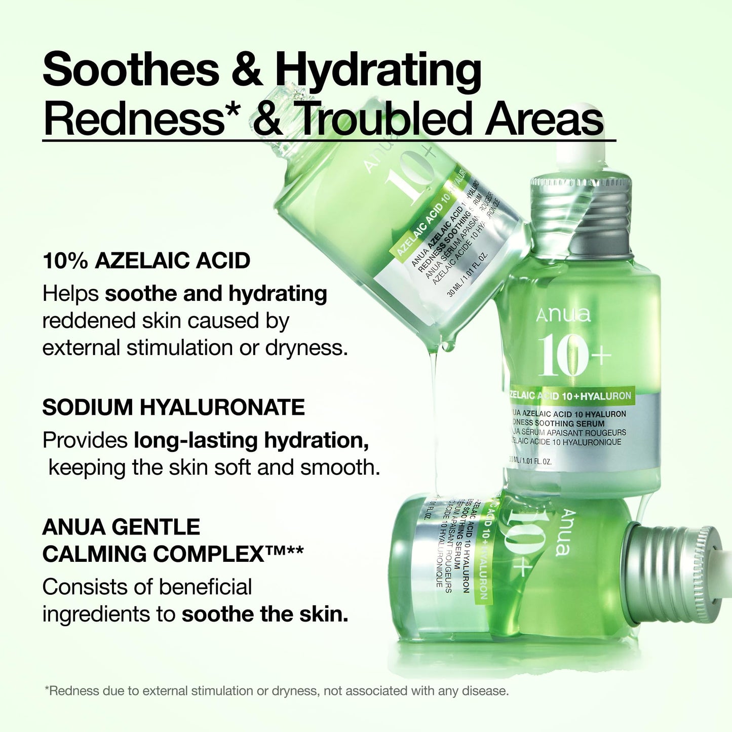 Anua Azelaic Acid 10 Hyaluron Redness Soothing Serum, Facial Serum for Blemish-Prone & Oily-Prone Skin, Lightweight & Hydrating Blemish Care, Hyaluronic Acid, Korean Skincare, 1.01 fl oz.