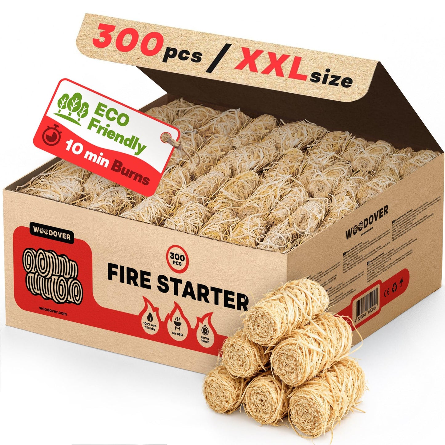 300 pcs Large Fire Starters for Fireplace, Natural Fire Starter for Campfires, for Wood Stove, BBQ, Grill, Pizza Oven, Outdoor Fire Pit, Chimney Charcoal Starter