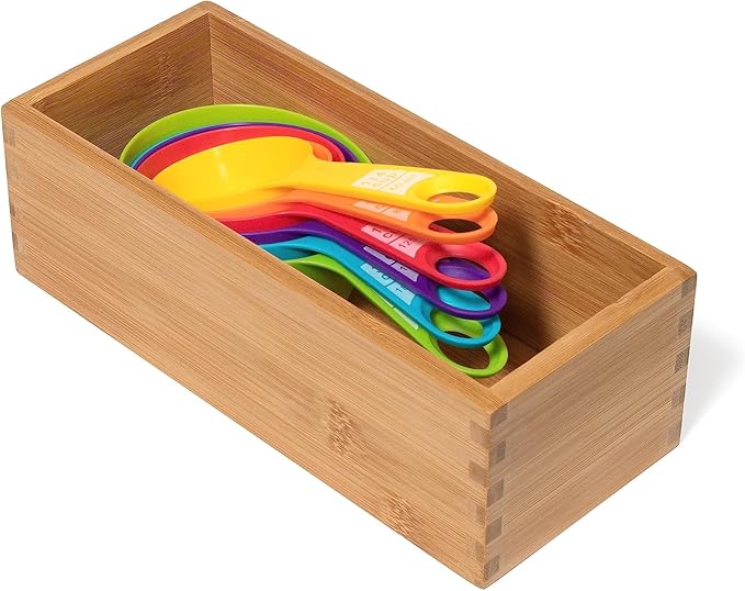 Lipper International Bamboo Wood Utensil Holder Storage Box for Cooking Tools, Makeup, or Office Supplies, 4" x 9 1/4" x 3"
