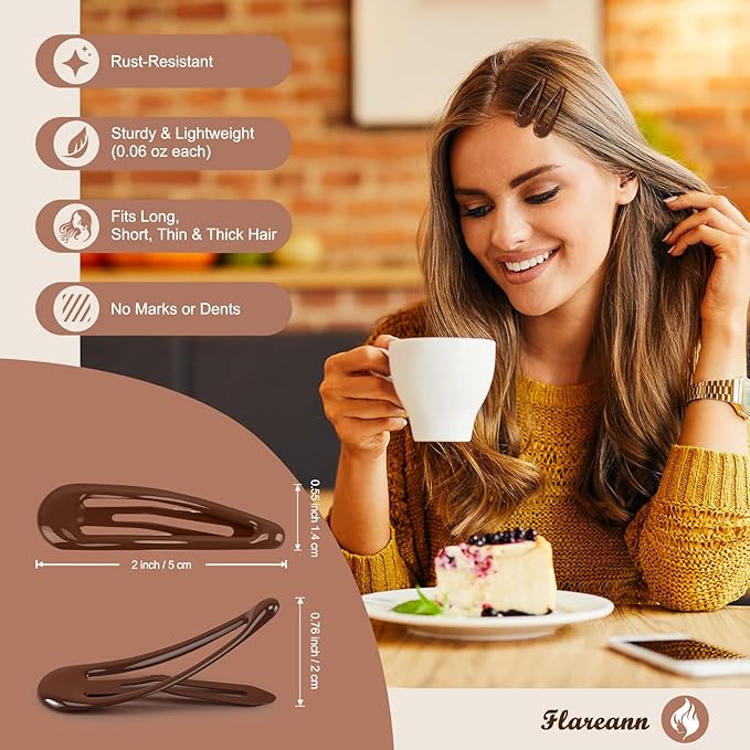 Light Brown Glossy Snap Hair Clips - 50 PCS 2 Inch Non-Slip Metal Hair Barrettes for Women - Natural Neutral Hair Accessories for Everyday Styling