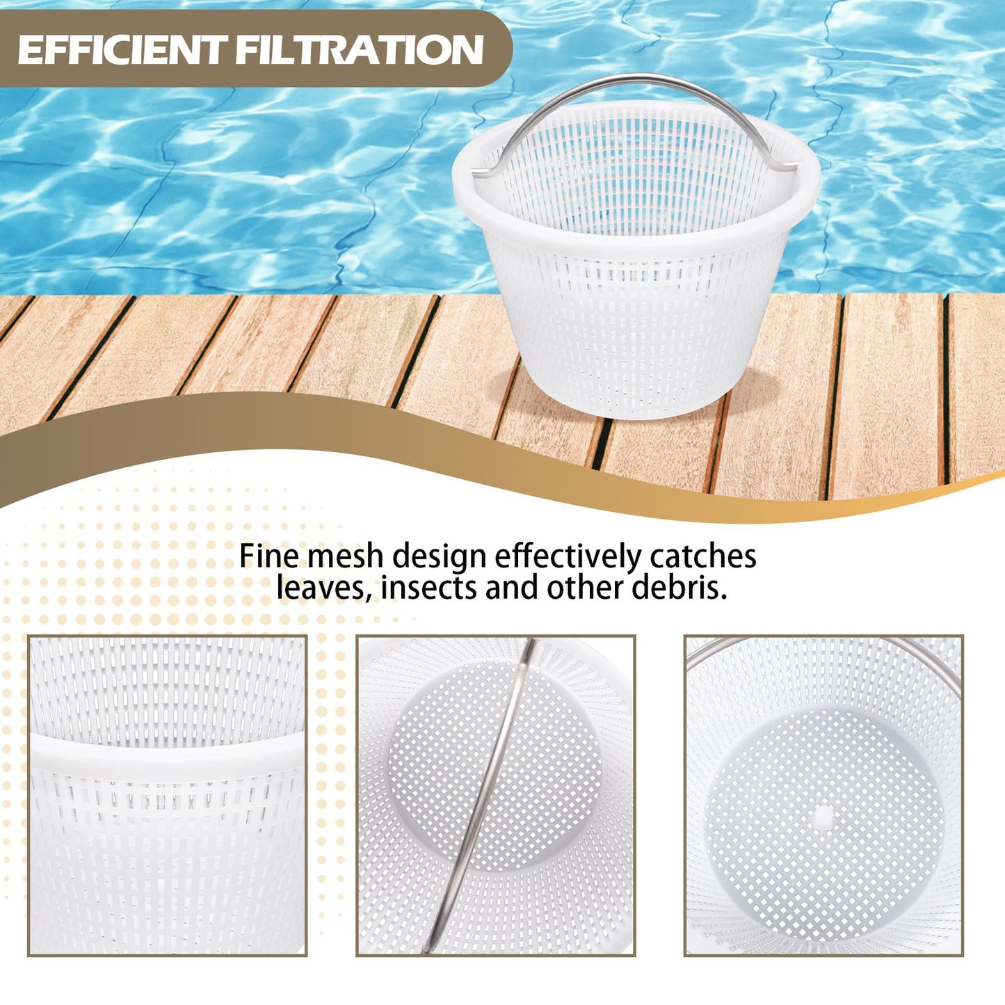 Verplexter Handle Basket Replacement Bermuda Gunite Pentair 516112,Compatible with Waterway Skimmer Basket 542-3240/542-3240B for Renegade Skimmers Pool Basket, Stainless Steel Handle