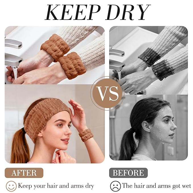 9 Pcs Spa Headband for Washing Face,Skincare Headband and Wristband Set,Women Teen Girls Facial Hairbands for Washing Face, Makeup, Sports, Yoga (orange red + khaki + dark khaki)