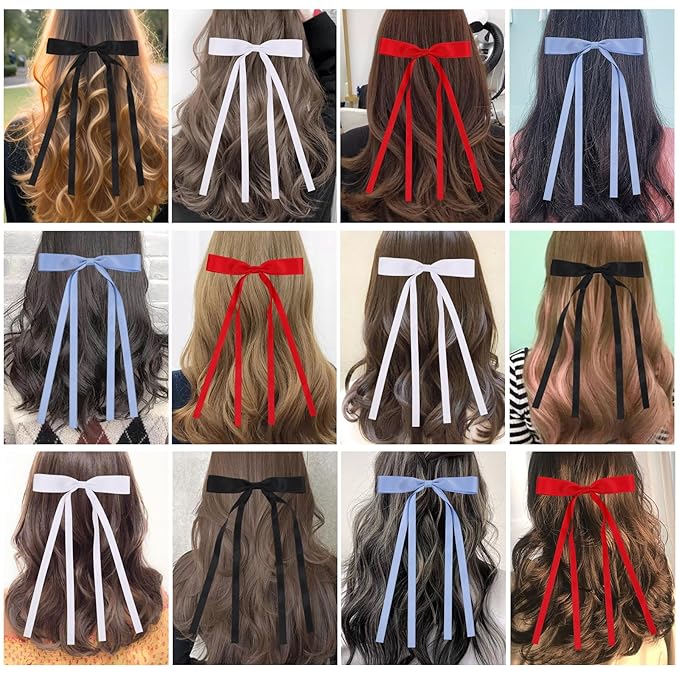 Hair Bows Clips Hair Ribbon Bowknot with Long Tail Bows Barrettes Hair Accessories for Women Girls 16PCS Ã¯Â¼ÂRedÃ¯Â¼ÂWhiteÃ¯Â¼ÂBlueÃ¯Â¼ÂBlackÃ¯Â¼Â
