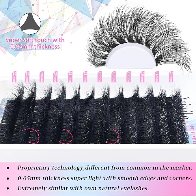 Wispy Lash Clusters 14-22mm Thick Eyelash Clusters D Curl Wispy Individual Lashes 80D Cluster Eyelash Extensions 240pcs Plant Fibers Lashes Clusters DIY Lash Extension, by Yaiseiko