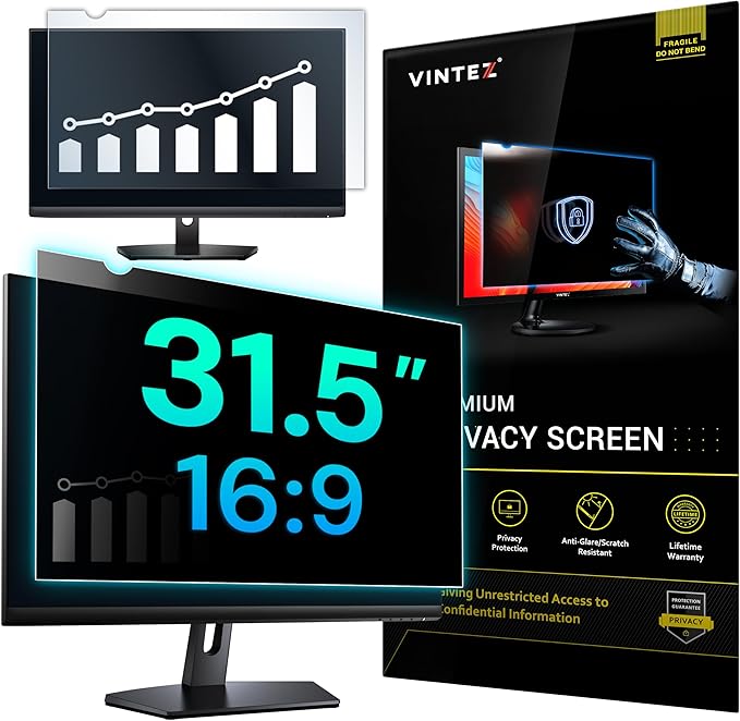 VINTEZ 31.5 Inch 16:0.9 Privacy Screen for Computer Monitor and Laptop - Anti Glare Protector Film Blue Light Filter Eye Protection - Computer Screen Privacy Shield, [1 Pack]