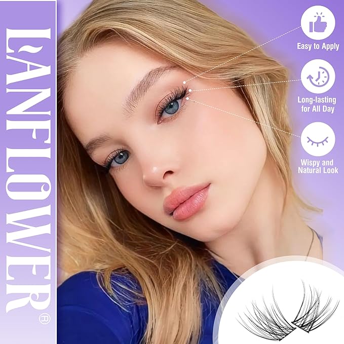 Lash Extension Kit Natural Lash Clusters Kit Wispy Eyelash Extension kit with Lash Bond and Seal and Lash Remover Eyelash Clusters Kit C Curved Individual Lashes by Lanflower