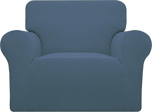 Easy-Going Stretch Chair Sofa Slipcover 1-Piece Couch Sofa Cover Furniture Protector Soft with Elastic Bottom for Kids, Pet. Spandex Jacquard Fabric Small Checks (Chair, Bluestone)