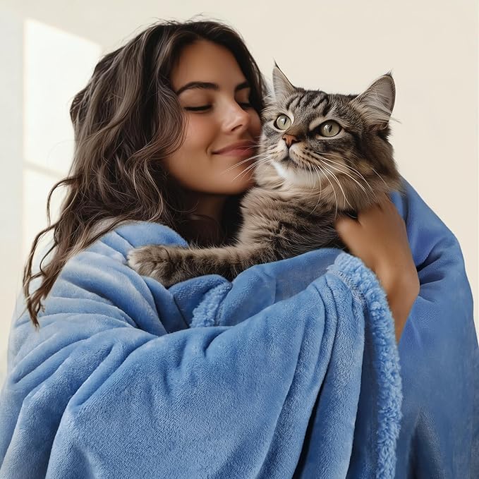 Luciphia Waterproof Pet Blanket, Liquid Pee Proof Dog Blanket for Sofa Bed Couch, Reversible Sherpa Fleece Furniture Protector Cover for Small Medium Large Dogs Cats, Navy Blue Medium（57" x 40"）
