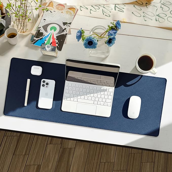 Waterproof Large Gaming Mouse Pad with Durable Stitched Edges, Non-Slip Rubber Base, Grainy Jacquard Mouse Mat Desk Pad for Home Office Gaming, 35.4''x15.7''x0.12'', Matte Navy Blue