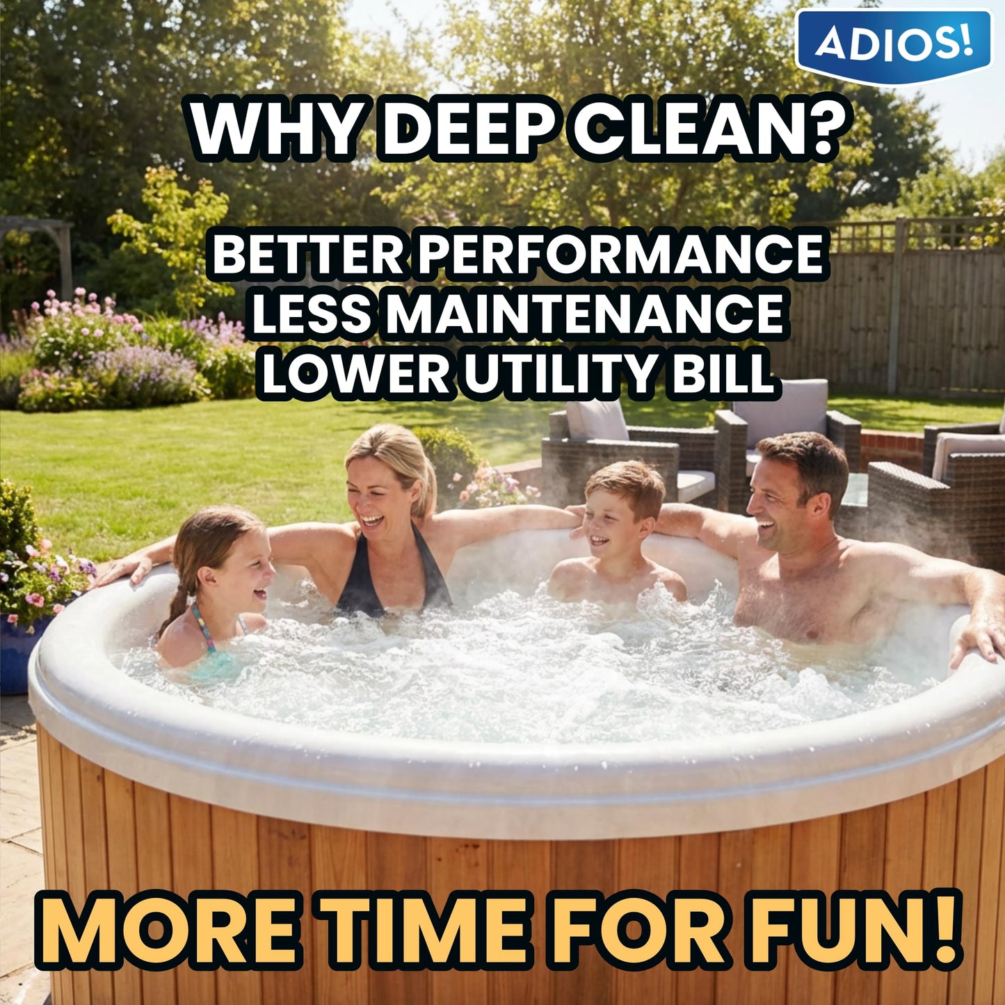 Adios! Hot Tub 4X Filter Cleaner for Spas – Deep Cleaning Soaking Solution Dissolves Grease and Grime, Unclogging and Restoring Water Flow (32oz)