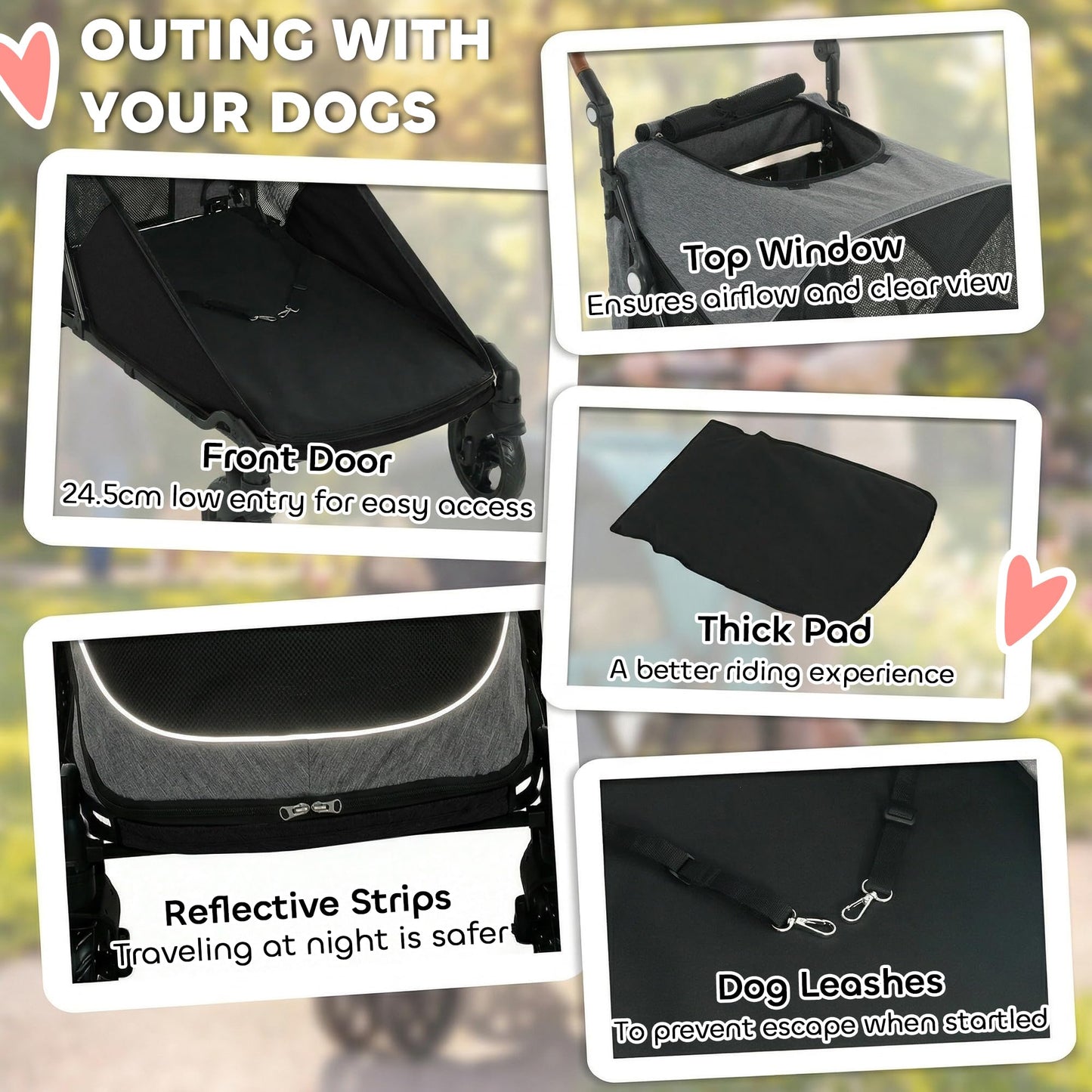 PawHut Dog Stroller for Large Dogs, One-Click Folding 4 Wheel Large Pet Stroller Wagon for Multiple Pets, All Terrain Spring Suspension w/ 8-Position Adjustable Handle, Mesh Window, Up to 66 LBS, Gray