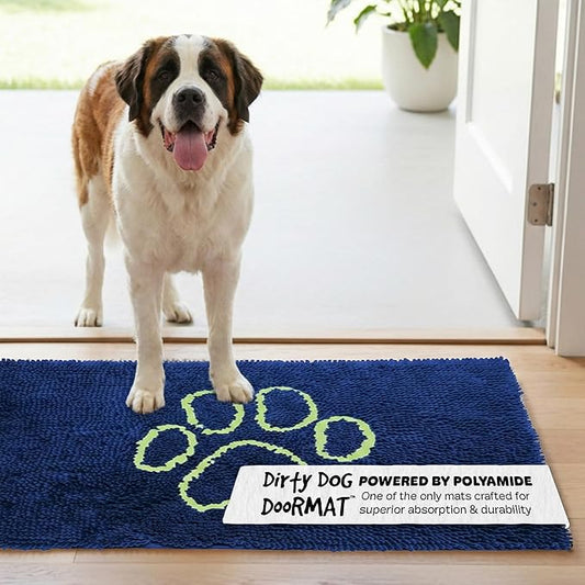 Dog Gone Smart Dirty Dog Doormat - Fast Drying Rug with Super Gripper Backing for Clean Floors - Super Absorbent and Machine Washable Mat for Muddy Paws - Marine