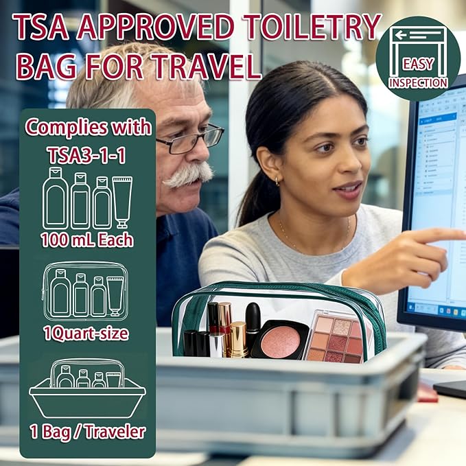 12 Pieces Clear Makeup Bags Bulk, TSA Approved Toiletry Bag PVC Cosmetic Toiletries Pouch with Zipper, Waterproof Vinyl Plastic Organizer Case for Carry-on Travel Essentials (Green Medium)